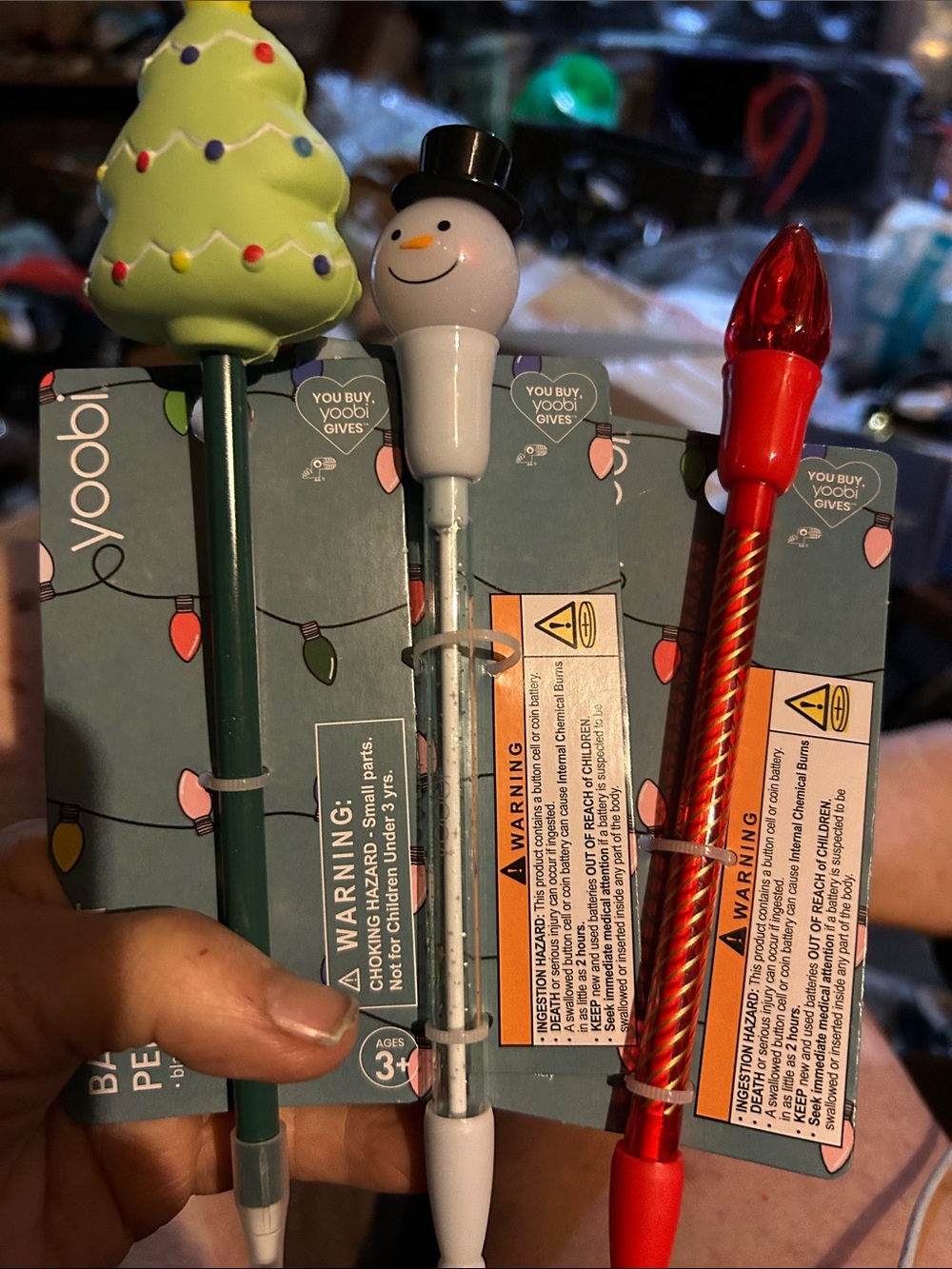 Yoobi Holiday Tree, Snowman & Red Bulb Topper Pen Set